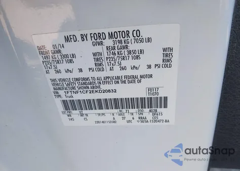 2014 Ford F-150 Xl from USA, damaged, VIN 1FTNF1CF2EKD20832